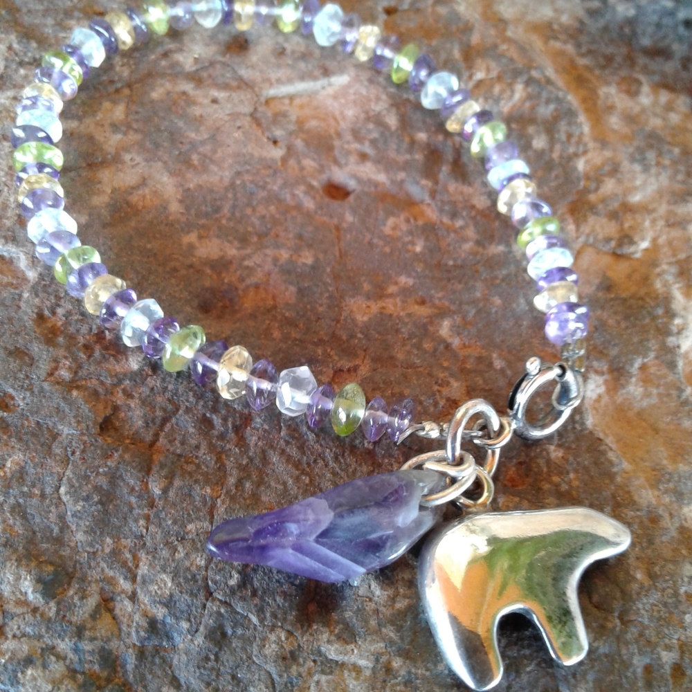 Sterling Silver gemstone amethyst fetish Bear BRACELET